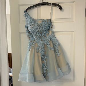 Jovani One Shoulder Blue Lace Dress